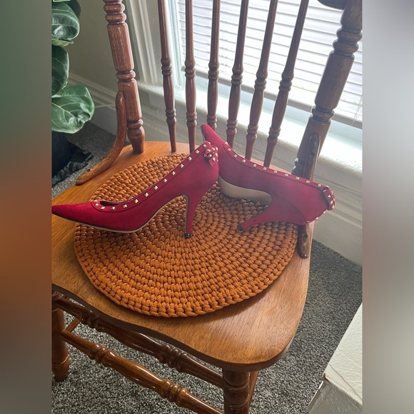 Elle Red Suede Studded Women's Heels - Picture 7 of 7
